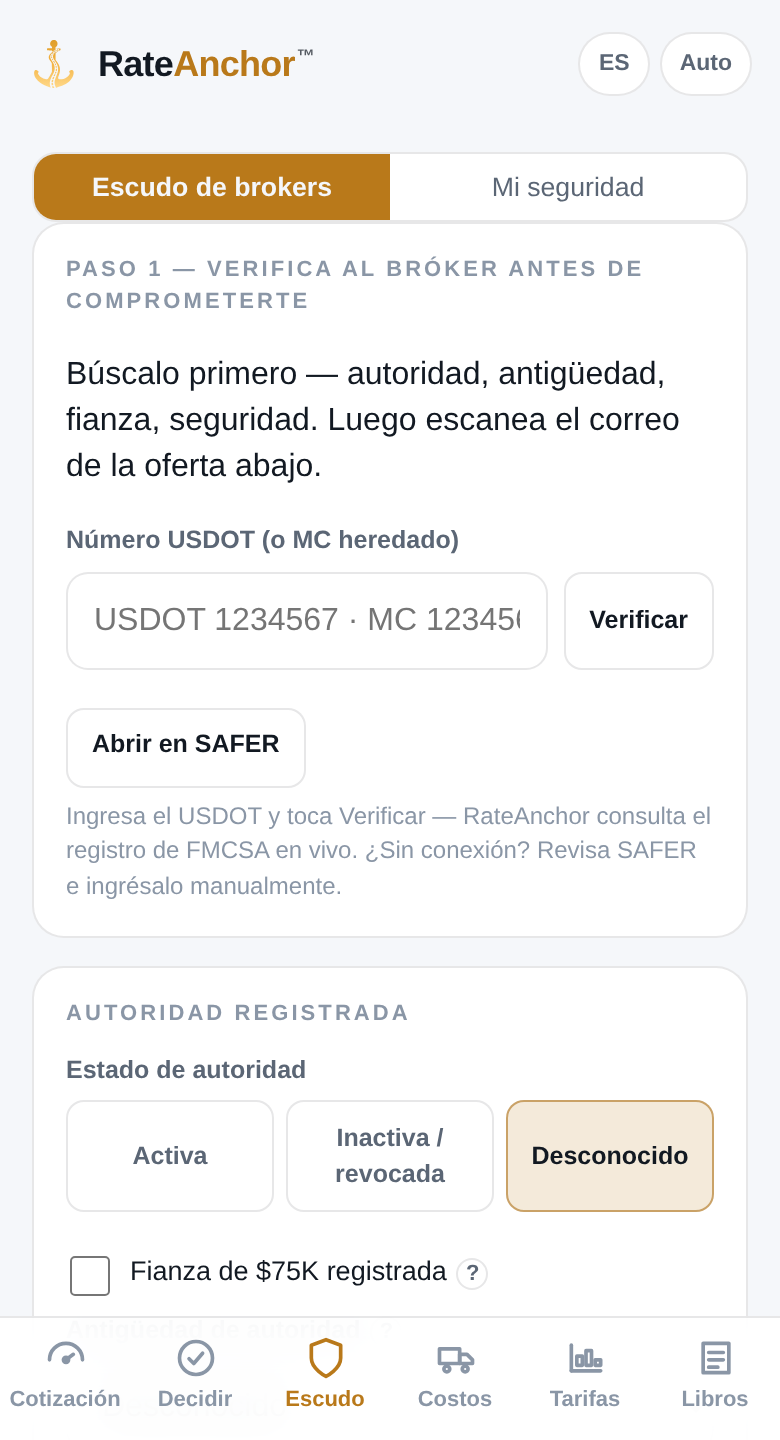 Pantalla Fraud Shield de RateAnchor
