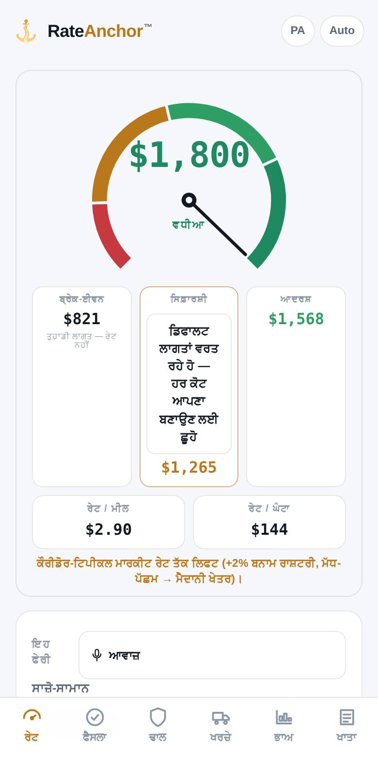 ਹਰ ਖਰਚੇ ਮਗਰੋਂ ਸ਼ੁੱਧ ਮੁਨਾਫ਼ੇ ਵਾਲੀ RateAnchor Decide ਸਕ੍ਰੀਨ