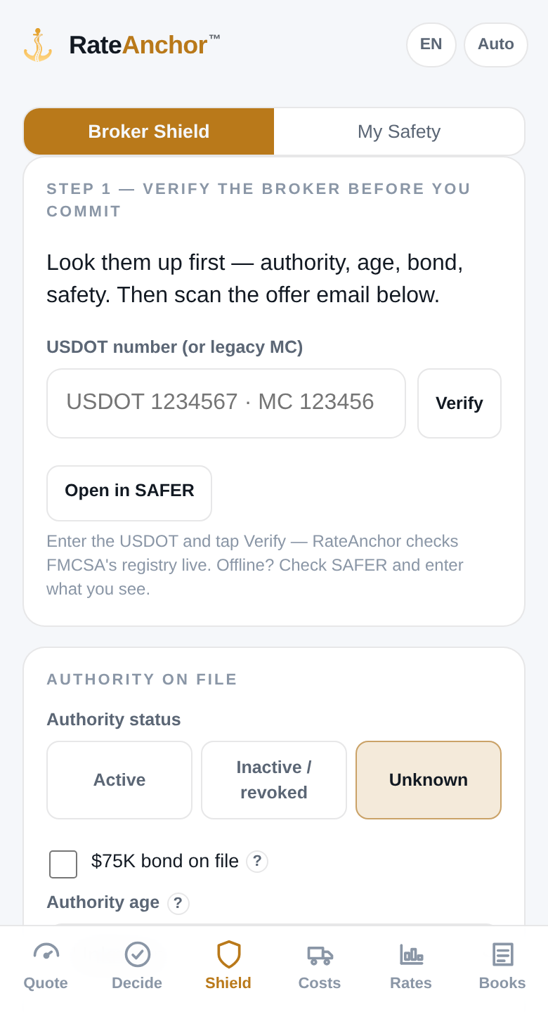 RateAnchor Fraud Shield screen